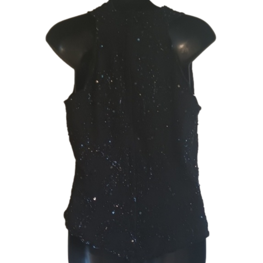 JKARA beaded black zip up cocktail style top.Size medium. Whimsy Goth. - Picture 7 of 14